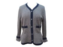 CHANEL　シャネル　カーディガン　レディース40　グレー/ネイビー　カシミヤ　P59182K007741　2120000309267　【432】