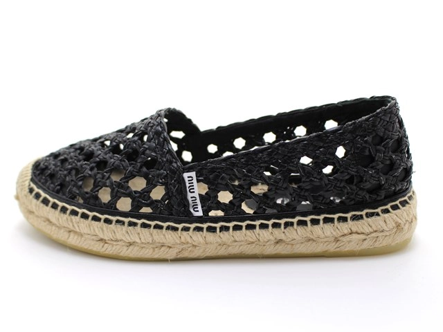 miu miu ミュウミュウ 靴 エスパドリーユ レディース35(約22.0cm) ブラック ベージュ レザー ファブリック 5S030D (2143200595506) 【200】