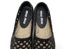 miu miu ミュウミュウ 靴 エスパドリーユ レディース35(約22.0cm) ブラック ベージュ レザー ファブリック 5S030D (2143200595506) 【200】