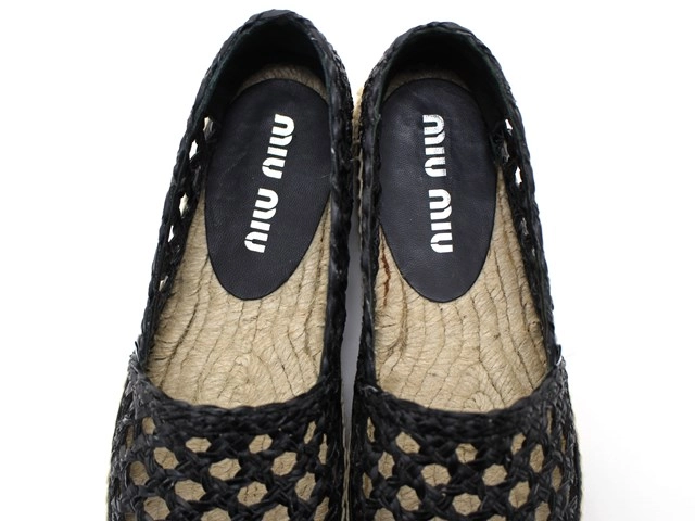 miu miu ミュウミュウ 靴 エスパドリーユ レディース35(約22.0cm) ブラック ベージュ レザー ファブリック 5S030D (2143200595506) 【200】