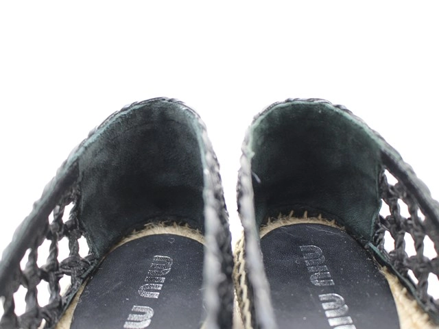 miu miu ミュウミュウ 靴 エスパドリーユ レディース35(約22.0cm) ブラック ベージュ レザー ファブリック 5S030D (2143200595506) 【200】