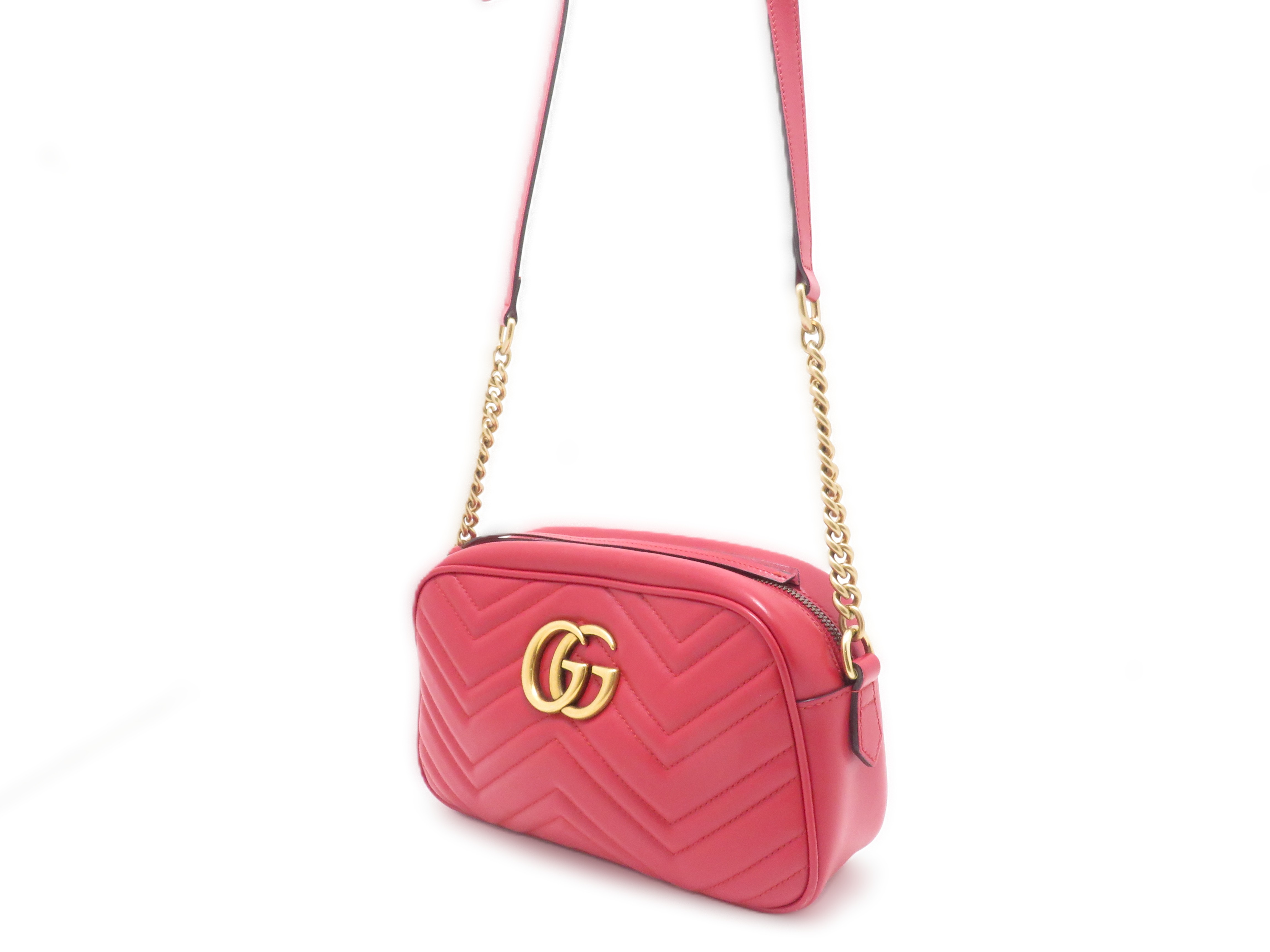 GUCCI GGマーモントスモールカメラバック GGマーモント〕スモール カメラバッグライトグレー レザー