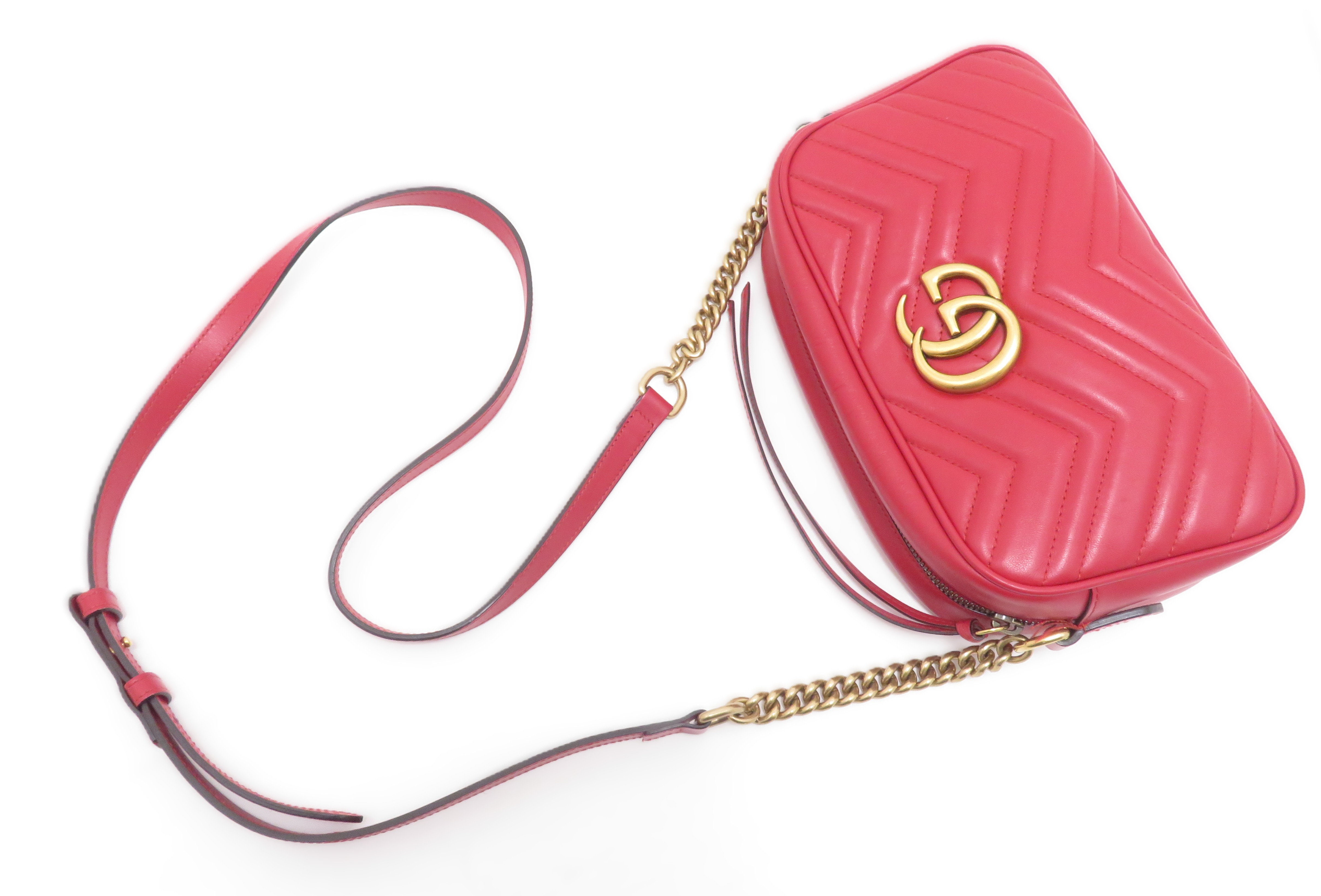 GUCCI グッチ GGマーモント スモールカメラバッグ レッド レザー