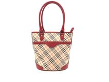 BURBERRY　バーバリー　ノバチェック　ハンドバッグ　ベージュ／レッド　キャンバス／レザ【431】2148103953422