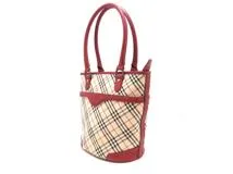 【良品】バーバリー　ノバチェック　キャンバスレザー　ハンドバッグ BURBERRY バーバリー ノバチェック ハンドバッグ ベージュ／レッド