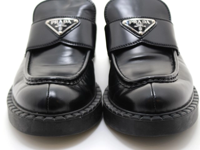 PRADA プラダ 靴 チョコレート ローファー メンズ41(約26cm) ブラック ブラッシュドレザー 1D246M (2148103763045) 【200】