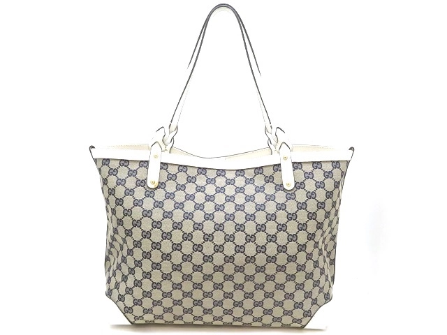 GUCCI グッチ GGトートバッグ ベージュ/ホワイト/ネイビー キャンバス/カーフ 247209【430】2148103650345