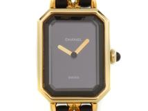 CHANEL シャネル プルミエールＬ H0001 ゴールドメッキ/革 ブラック文字盤  クオーツ【472】