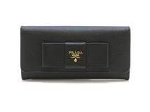 PRADA　プラダ　サフィアーノ　リボン ZIP長財布　ブラック　カーフ【430】2148103540462