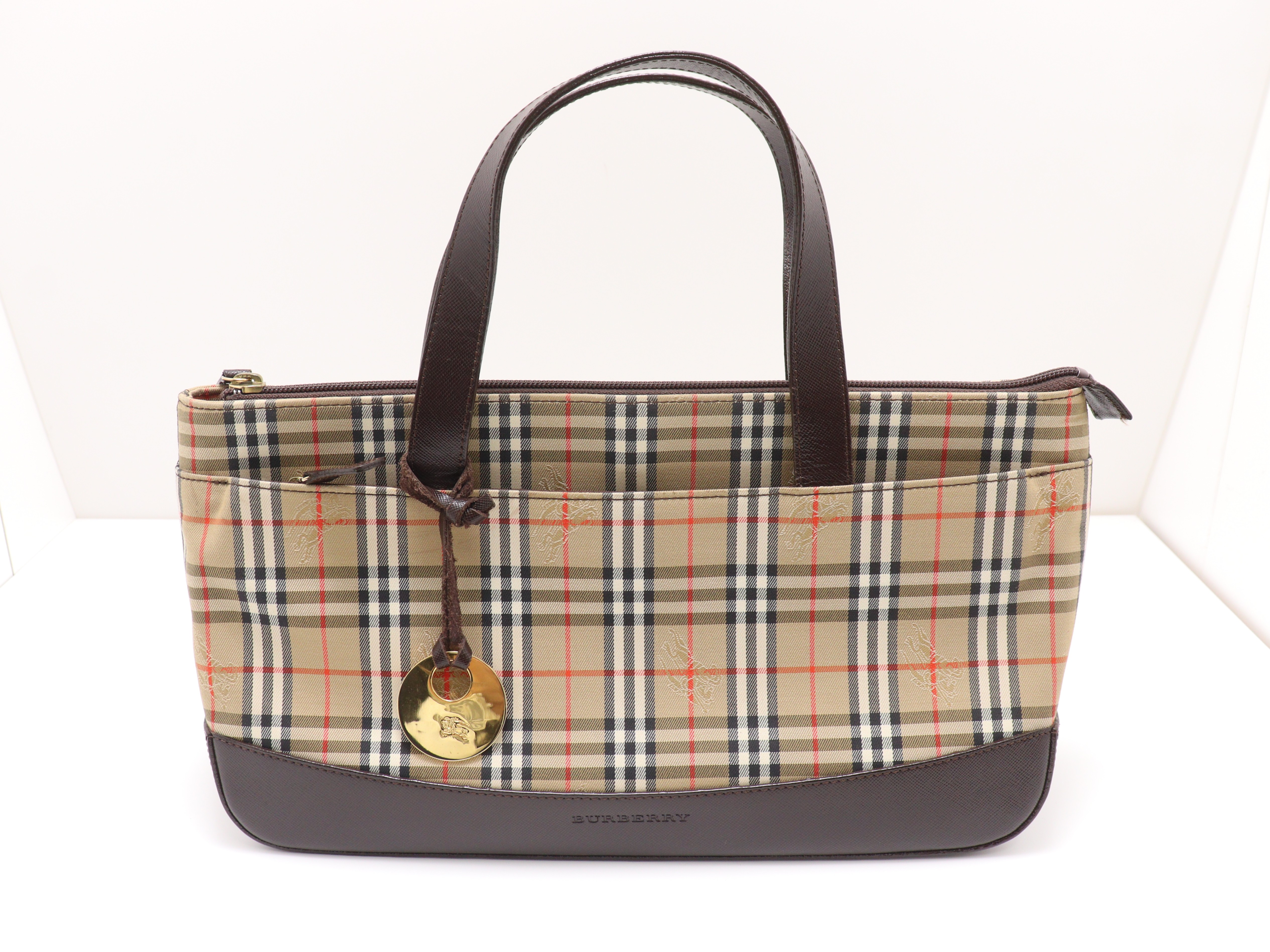 BURBERRY バーバリー チェック柄ハンドバッグ ダークブラウン/ベージュ