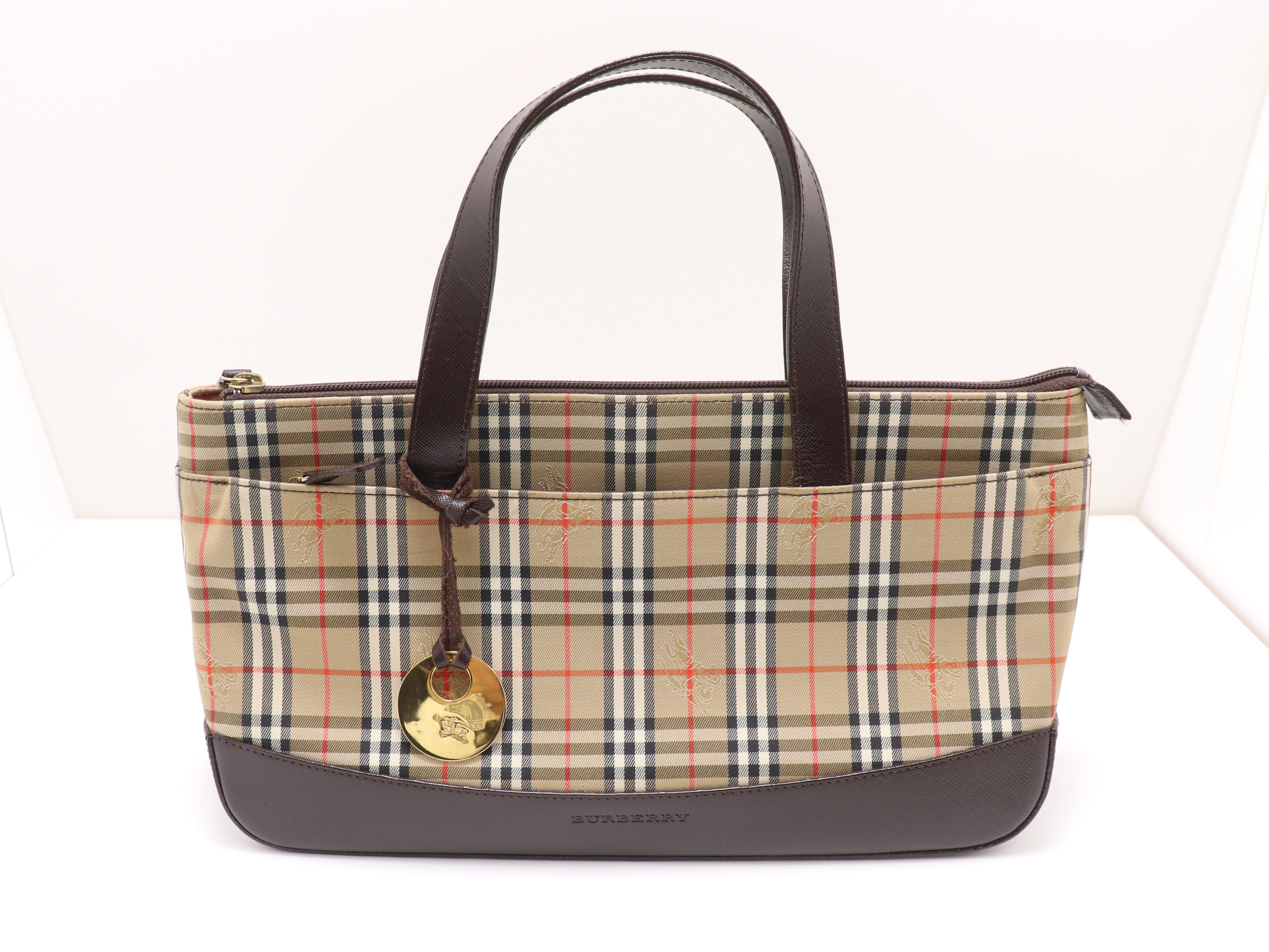 BURBERRY バーバリー チェック柄ハンドバッグ ダークブラウン/ベージュ