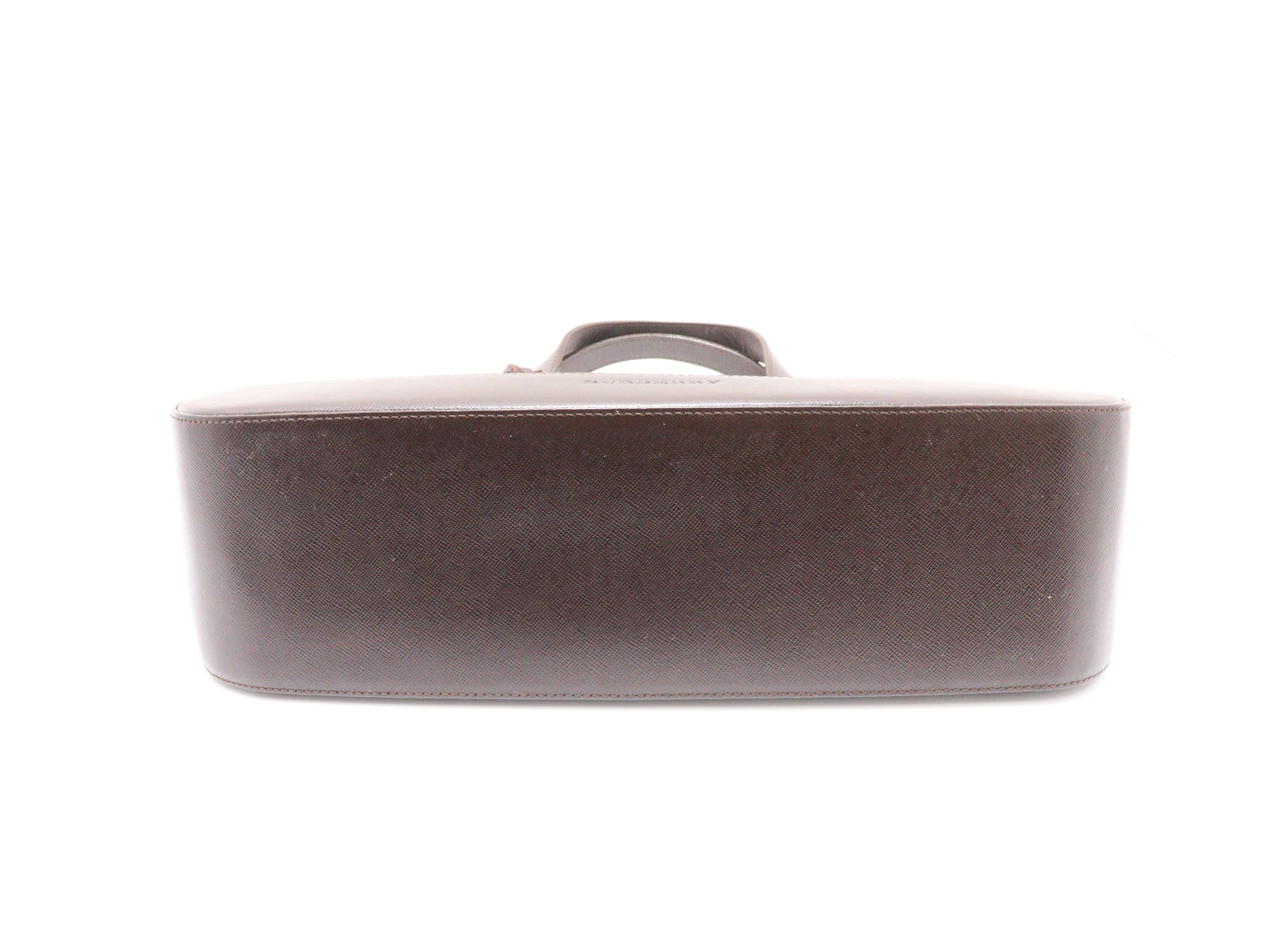 BURBERRY バーバリー チェック柄ハンドバッグ ダークブラウン/ベージュ キャンバス/レザー 【471】 Y