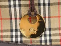 BURBERRY　バーバリー　チェック柄ハンドバッグ ダークブラウン/ベージュ キャンバス/レザー　【471】　Y