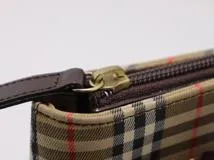 BURBERRY　バーバリー　チェック柄ハンドバッグ ダークブラウン/ベージュ キャンバス/レザー　【471】　Y