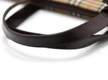 BURBERRY　バーバリー　チェック柄ハンドバッグ ダークブラウン/ベージュ キャンバス/レザー　【471】　Y