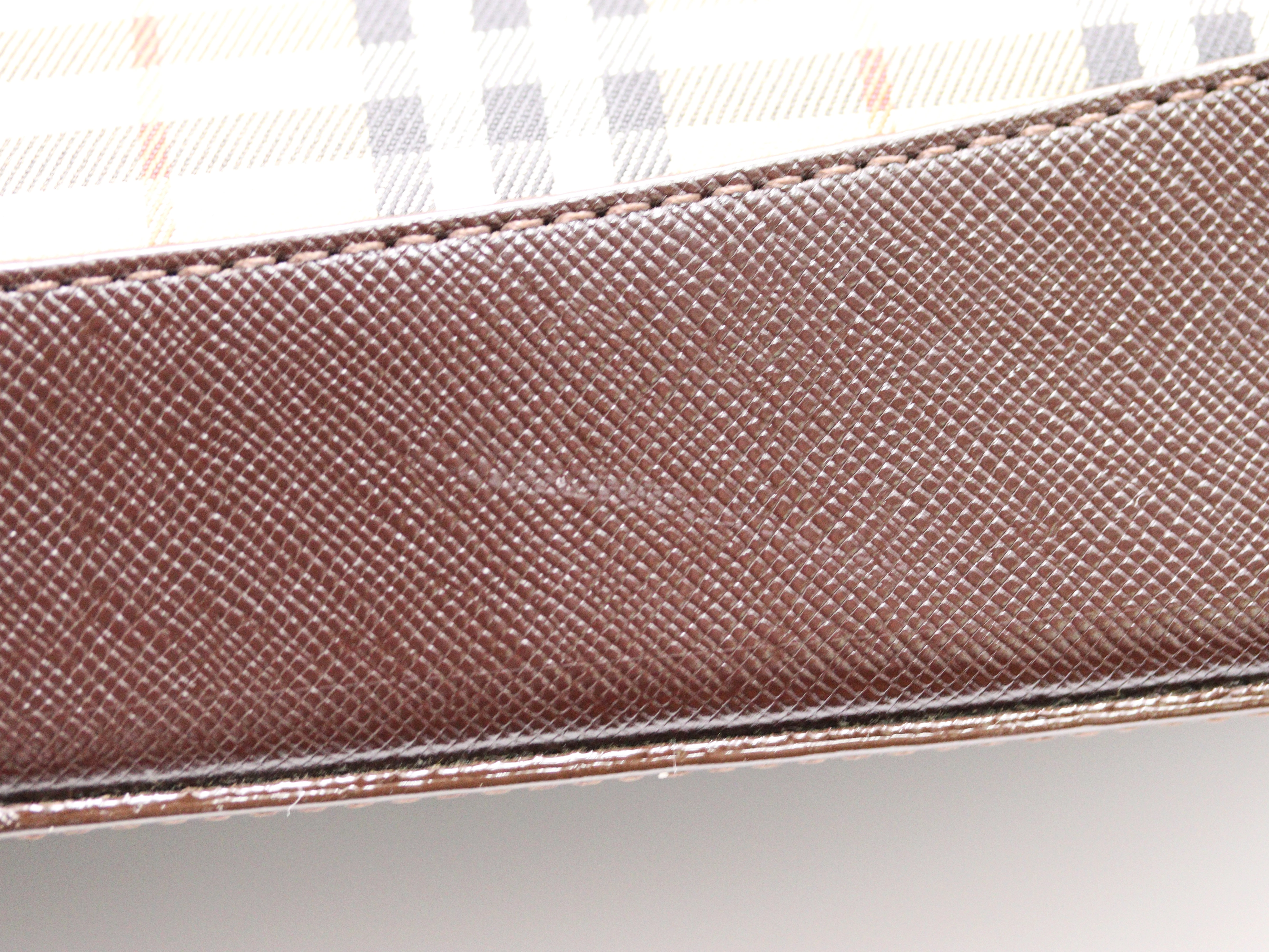 BURBERRY バーバリー チェック柄ハンドバッグ ダークブラウン/ベージュ キャンバス/レザー 【471】 Y