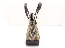 BURBERRY　バーバリー　チェック柄ハンドバッグ ダークブラウン/ベージュ キャンバス/レザー　【471】　Y