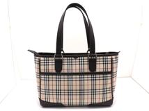 BURBERRY　バーバリー　ノバチェック トートバッグ ベージュ/ダークブラウン キャンバス/レザー　【471】　Y