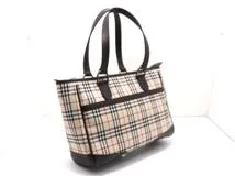 BURBERRY　バーバリー　ノバチェック トートバッグ ベージュ/ダークブラウン キャンバス/レザー　【471】　Y