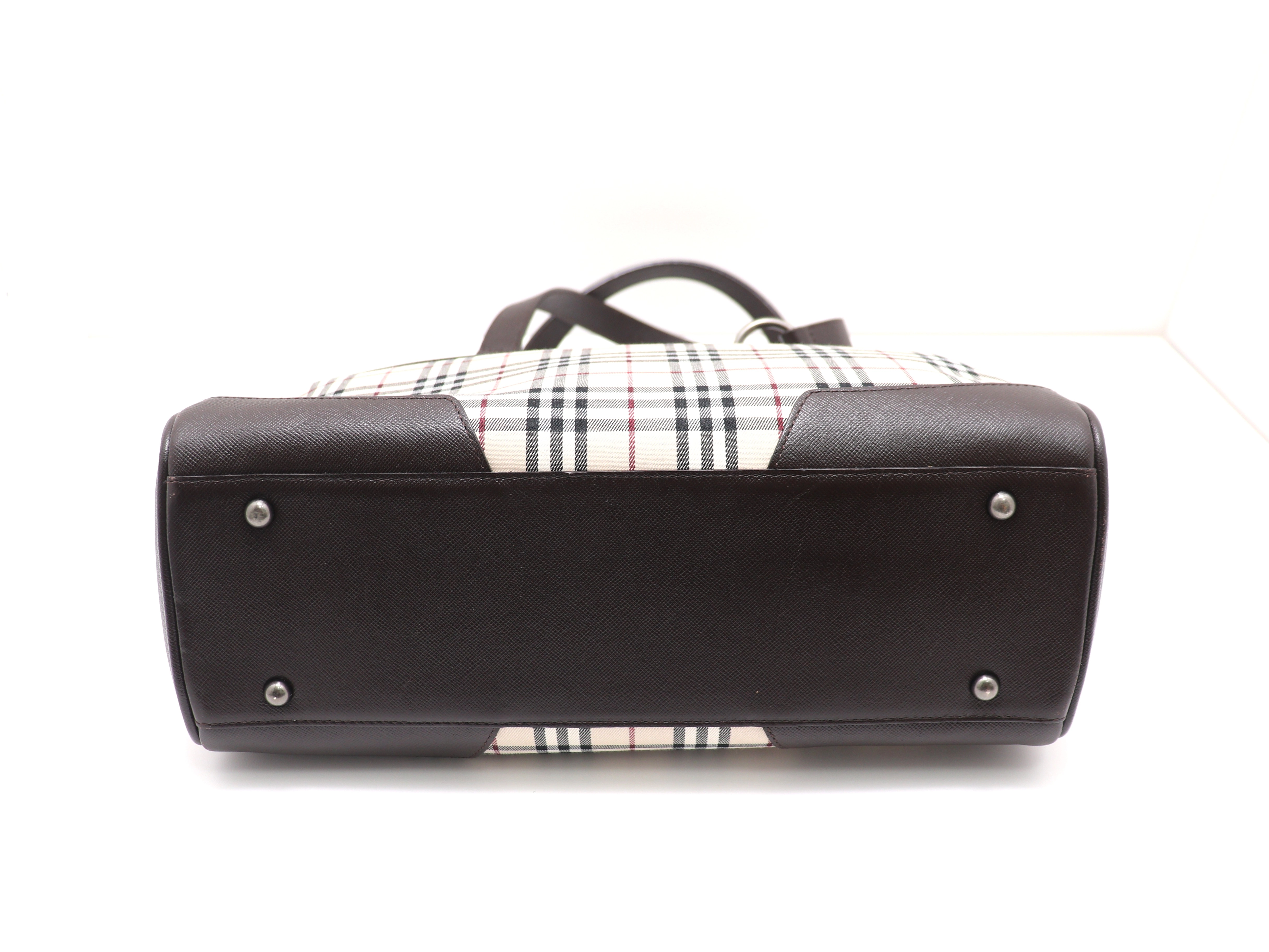 BURBERRY　バーバリー　ノバチェック トートバッグ ベージュ/ダークブラウン キャンバス/レザー　【471】　Y