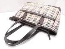 BURBERRY　バーバリー　ノバチェック トートバッグ ベージュ/ダークブラウン キャンバス/レザー　【471】　Y