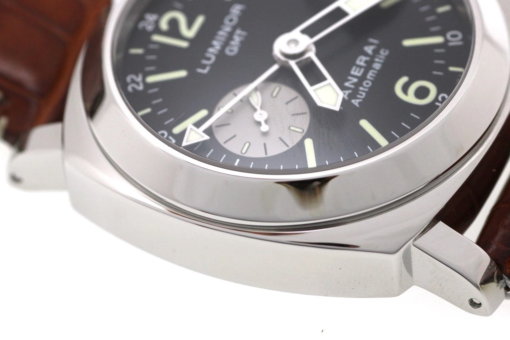 PANERAI パネライ 腕時計 2004年並行品 ルミノールGMT PAM00088 ブラック文字盤 ステンレススティール/アリゲーターベルト 自動巻き【472】SJ