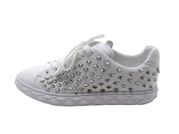 JIMMY CHOO ジミーチュウ 靴 ダイヤモンドライトスニーカー レディース37(約24cm) ホワイト レザー スタッズ DIAMONDLIGHT 参考定価：\132,000- (2147200528878)【200】