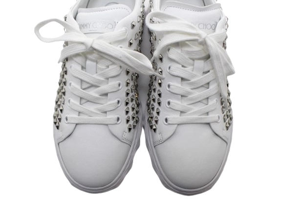JIMMY CHOO ジミーチュウ 靴 ダイヤモンドライトスニーカー レディース37(約24cm) ホワイト レザー スタッズ DIAMONDLIGHT 参考定価：\132,000- (2147200528878)【200】