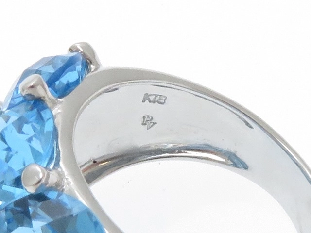 Ponte Vecchio　ポンテヴェキオ　リング　ホワイトゴールドK18　ブルートパーズ17.6ct　ダイヤモンド0.09ct　約10.1ｇ　12号【430】2143700191666