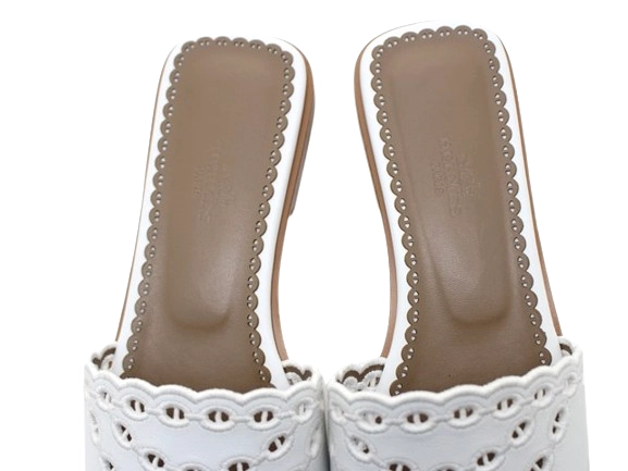 HERMES エルメス 靴 ガエル シェーヌダンクル サンダル レディース38.5(約25cm) ホワイトレザー H231291Z (2141000353340) 【200】