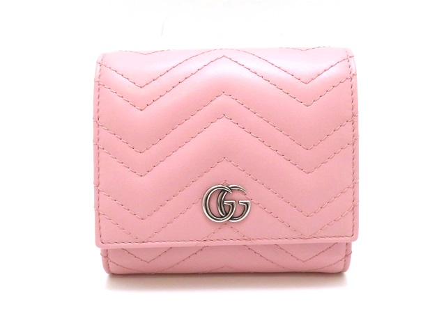 GUCCI グッチ GGマーモント 二つ折り財布 ピンク レザー 598629【430