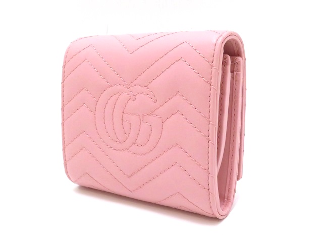 GUCCI グッチ GGマーモント 二つ折り財布 ピンク レザー 598629【430