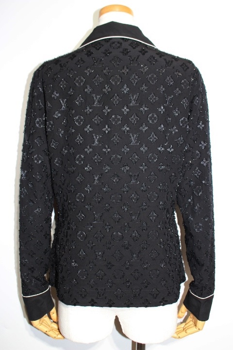 ルイビトン レディース 黒 ルイビトン柄パジャマシャツ 42 LOUIS VUITTON ルイヴィトン 23SS モノグラム シルク パジャマ