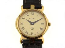 GUCCI　グッチ　3400L　ゴールド文字盤　ゴールドメッキGP/革　クオーツ　レディース時計　2148103869556【207】