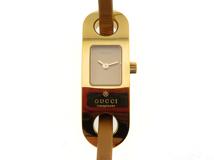GUCCI　グッチ　6100L　ゴールド文字盤　ゴールドメッキ/革　クオーツ　レディース時計　2148103886102【207】