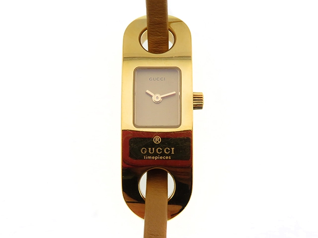 GUCCI グッチ 6100L ゴールド文字盤 ゴールドメッキ/革 クオーツ