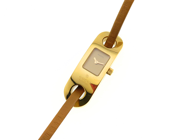 GUCCI グッチ 6100L ゴールド文字盤 ゴールドメッキ/革 クオーツ