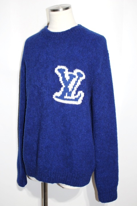 LOUIS VUITTON ニット・セーター XL エンジx青x黒(総柄)