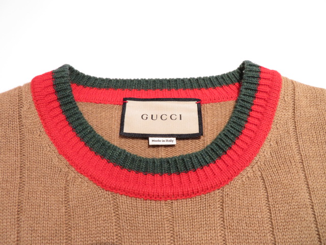 GUCCI グッチ ウェブリブニット メンズXS ブラウン キャメル