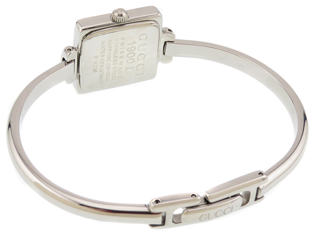 良品　稼働　グッチ　黒文字盤×シルバー　クォーツ　バングル　腕時計　1900L 良品 稼働 グッチ 黒文字盤×シルバー クォーツ バングル 腕時計