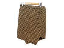 BALENCIAGA　バレンシアガ　千鳥柄アシンメトリースカート　レディース36　ブラウン　ウール　HJ85 621416　2148103801921　【432】