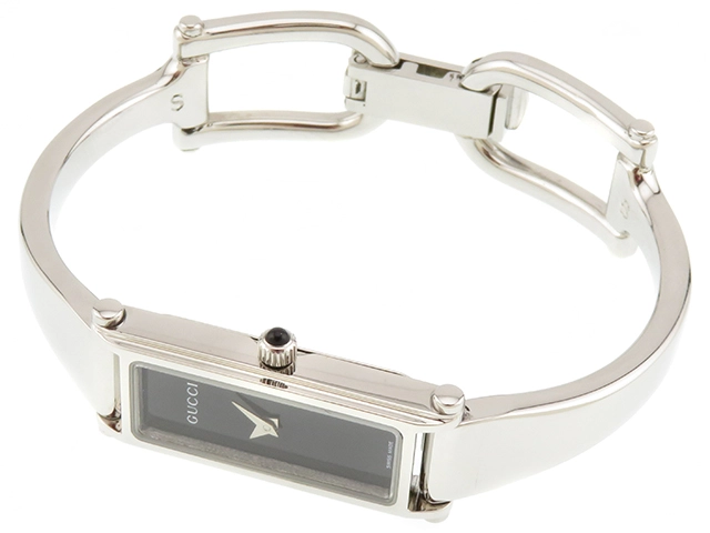 GUCCI　グッチ　バングルウォッチ　1500L　ステンレススチール　ブラック文字盤　クオーツ　レディース時計　2148103916731【207】