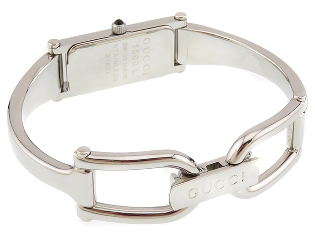 GUCCI　グッチ　バングルウォッチ　1500L　ステンレススチール　ブラック文字盤　クオーツ　レディース時計　2148103916731【207】