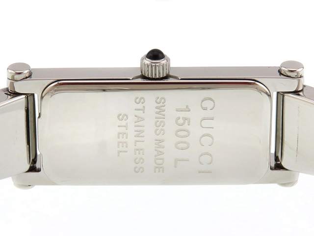 GUCCI　グッチ　バングルウォッチ　1500L　ステンレススチール　ブラック文字盤　クオーツ　レディース時計　2148103916731【207】