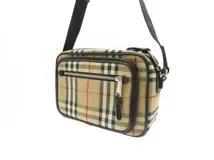 Burberry　バーバリー　チェック柄ショルダーバッグ　ベージュ/ブラック ナイロン/レザ　8010152【430】2148103656408