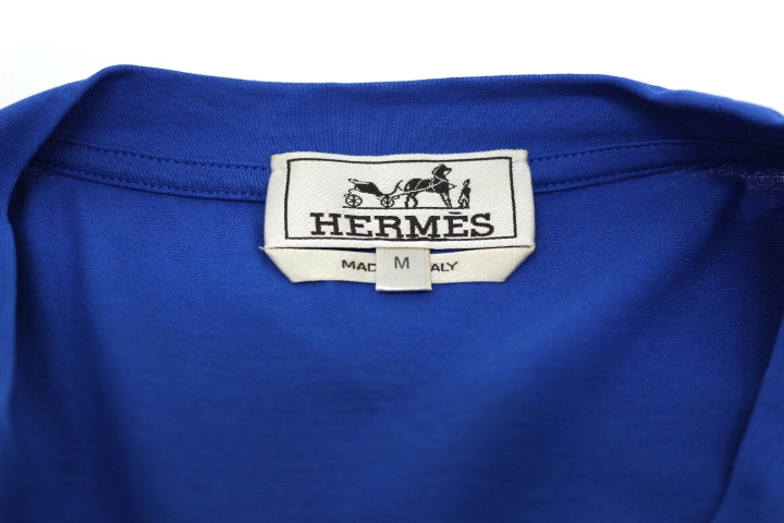 HERMES エルメス Tシャツ メンズM ブルー ポケット コットン