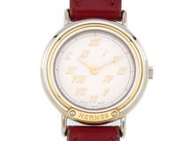 HERMES　エルメス　メテオール　ステンレススチール/GP/革　ホワイト文字盤　クオーツ　レディース時計　2148103889721【207】