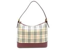 BURBERRY バーバリー チェック柄 ワンショルダーバッグ ボルドー/ベージュ キャンバス/レザー【430】2148103656392
