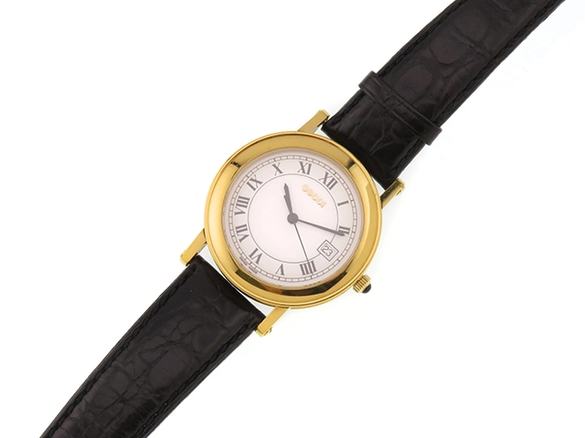 GUCCI グッチ 7200M ゴールドメッキ/革 ホワイト文字盤 クオーツ メンズ時計 2121000024259【207】