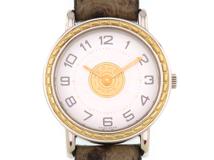 HERMES　エルメス　セリエコンビ　ホワイト文字盤　GP/SS/革　クオーツ　レディース時計　2148103907517【207】